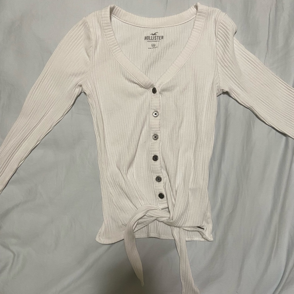 Hollister White Long Sleeve Fitted Button Down Shirt